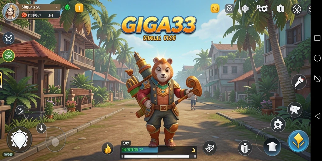 Screenshot gameplay GIGA33 menampilkan interaksi karakter dan lingkungan yang kaya.