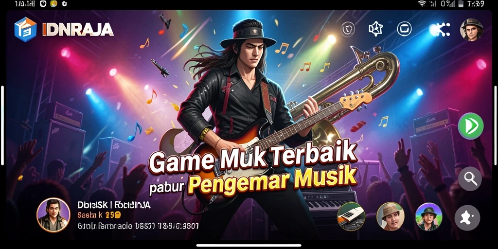 Tampilan gameplay interaktif IDNRAJA dengan musik dan efek menarik.