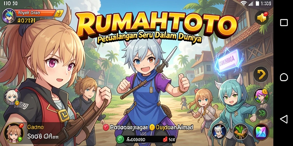Screenshot gameplay RUMAHTOTO menampilkan aksi karakter anime yang seru.